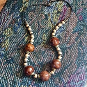 Artisan Stone & Bead Necklace 11" Ethnic Bohemian Statement Eclectic